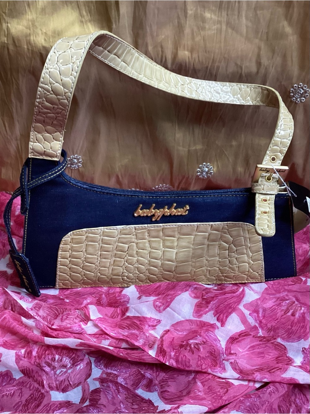 Vtg Deadstock Baby Phat Two-Tone Beige and Dark Denim Shoulder Bag
